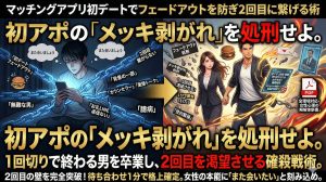 マッチングアプリの初デートで女性をリードし、2回目のデートの約束を確実に取り付ける自信に満ちた男性。