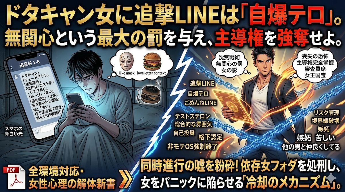 マッチングアプリでドタキャンされ絶望する男性と、冷徹に沈黙を守り主導権を奪い返す男性の対比