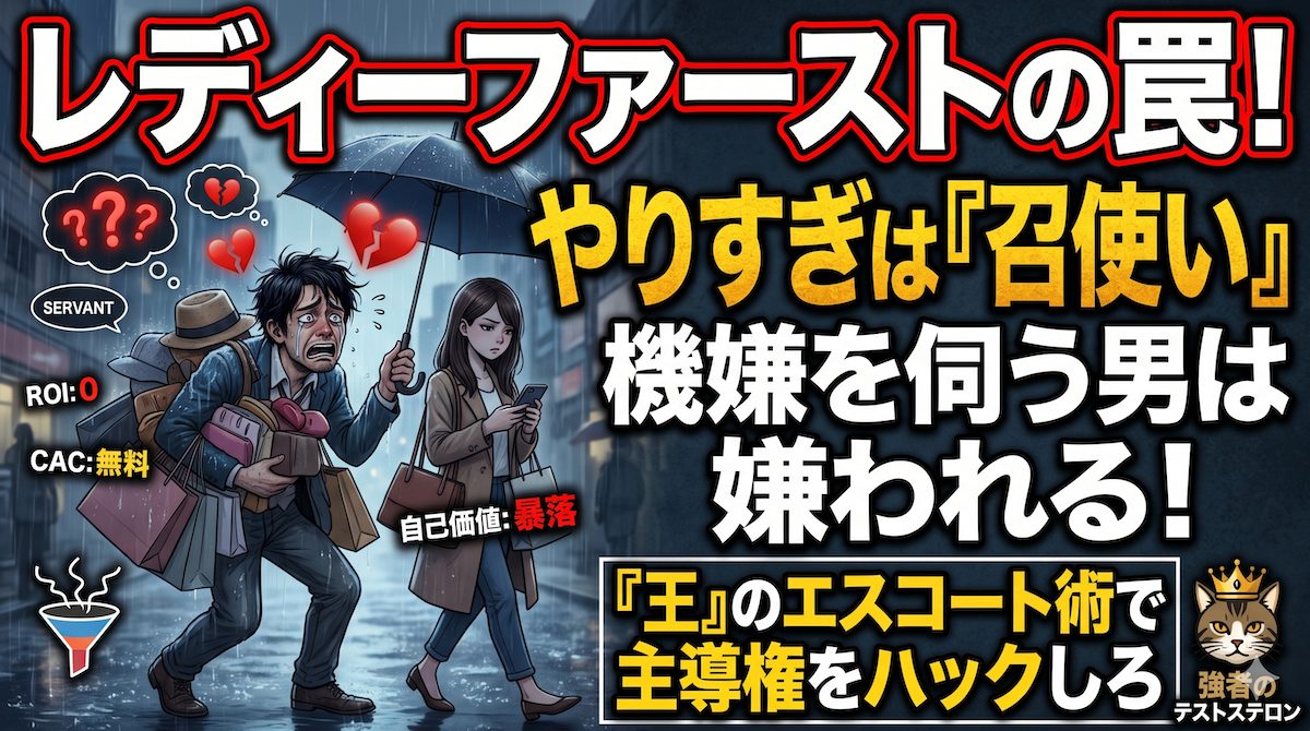 デートで過剰に気を遣い荷物を持って女性の機嫌を伺う惨めな男性
