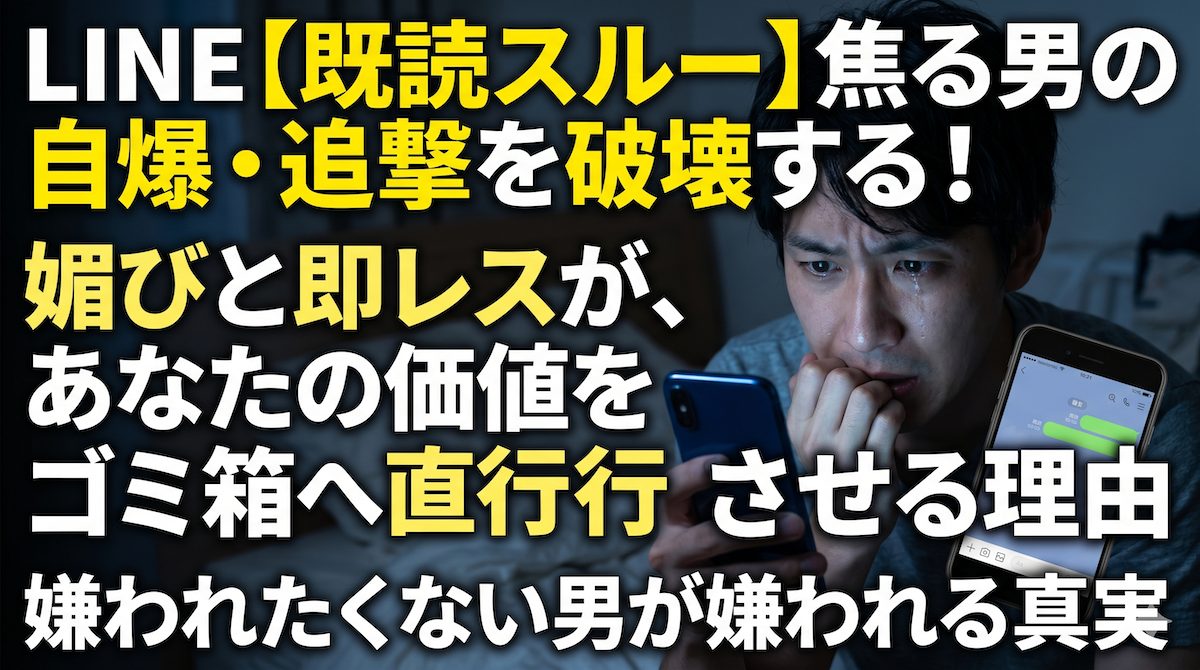 暗い部屋でスマホを握りしめ既読スルーに焦る男性