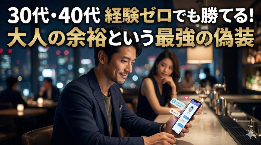 画面越しに大人の余裕を演出して女性の興味を惹きつける30代・40代男性のイメージ