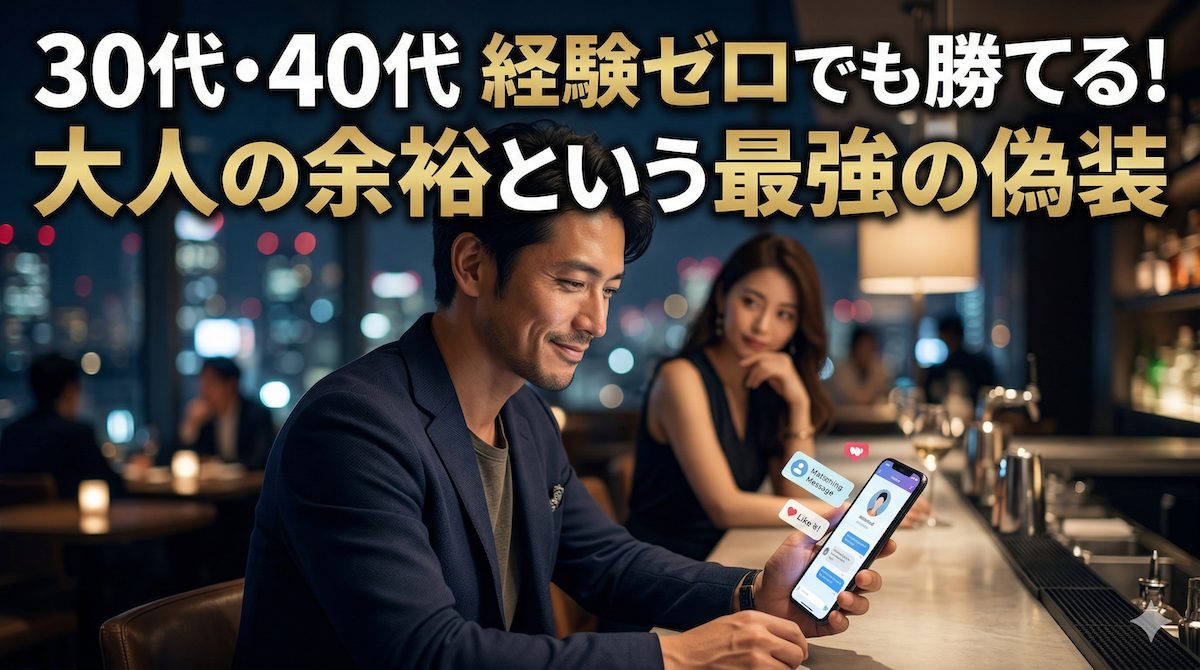 画面越しに大人の余裕を演出して女性の興味を惹きつける30代・40代男性のイメージ