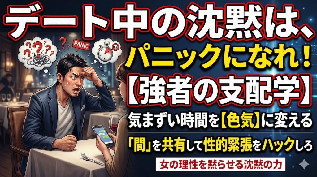 デート中の沈黙に耐えきれずパニックになって空回りする男性と冷ややかな視線を送る女性
