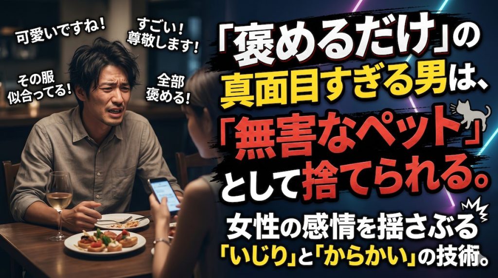 女性をご機嫌取りのように褒め続け退屈されてしまう真面目すぎる男性