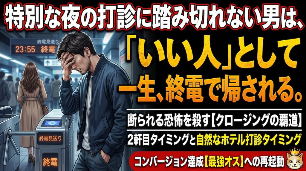 特別な夜に誘えず駅の改札で女性を見送る後悔に満ちた男性