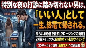 特別な夜に誘えず駅の改札で女性を見送る後悔に満ちた男性
