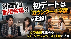 初デートの対面席で緊張して会話が弾まない男性と退屈そうな女性