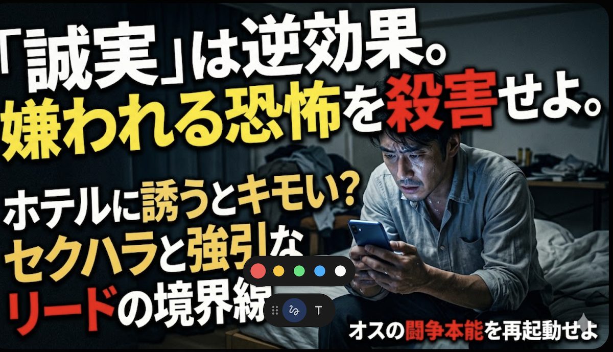 ホテルに誘ってキモいと嫌われるのを恐れ、スマホを握りしめて冷や汗を流す男性