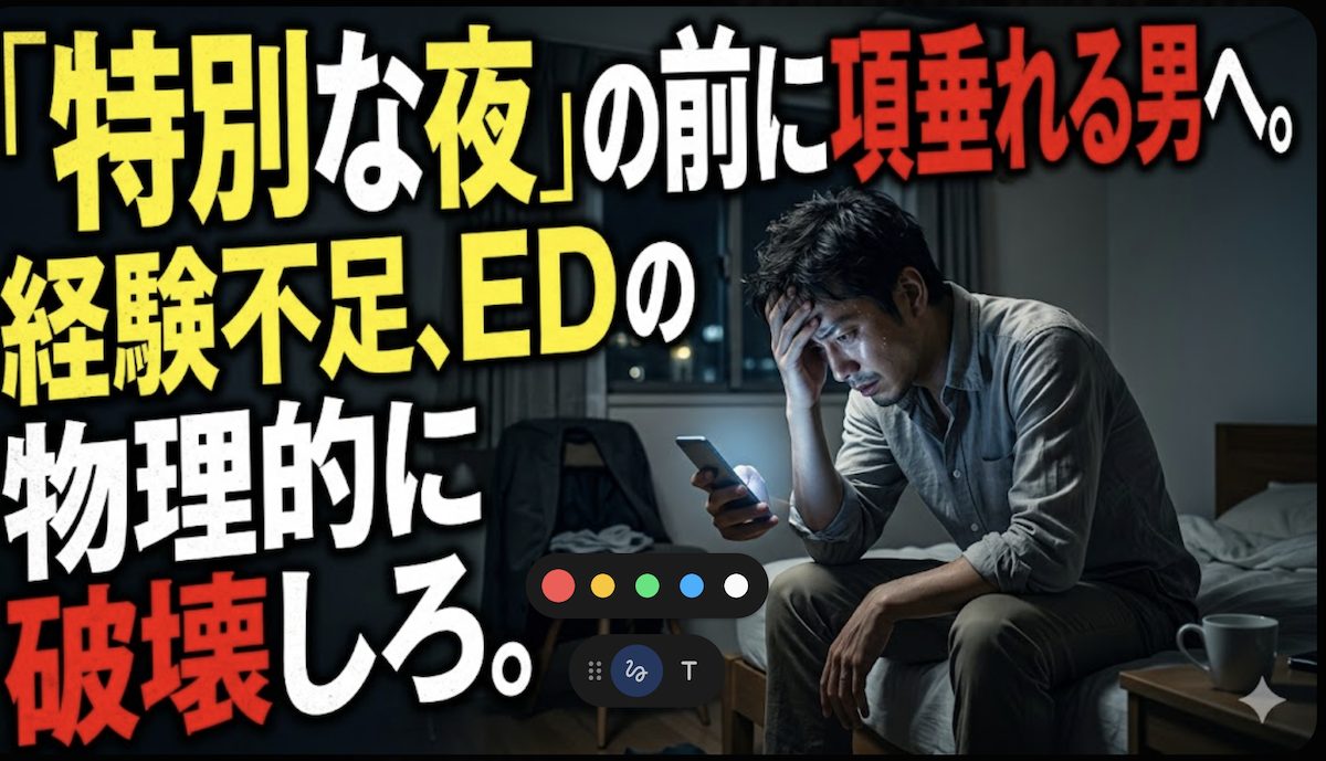 特別な夜の前にいざという時自信がなく、スマホを握りしめて暗い部屋で項垂れる男性