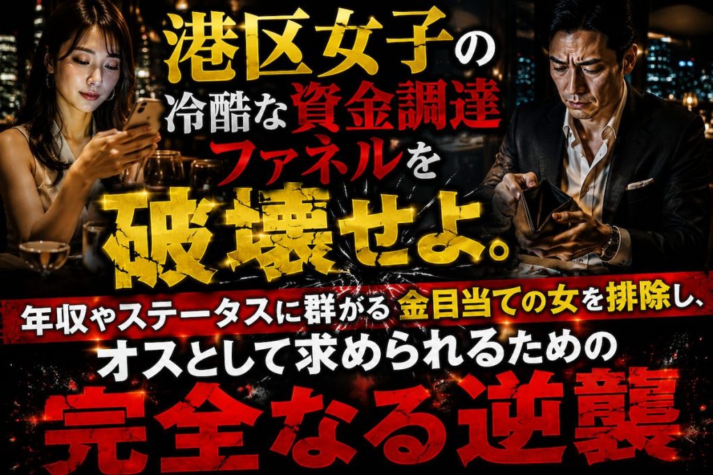 高級レストランの薄暗い照明の中、スマホを見つめる港区女子と、財布を取り出しながら虚無感を抱えるハイスペック男性の姿