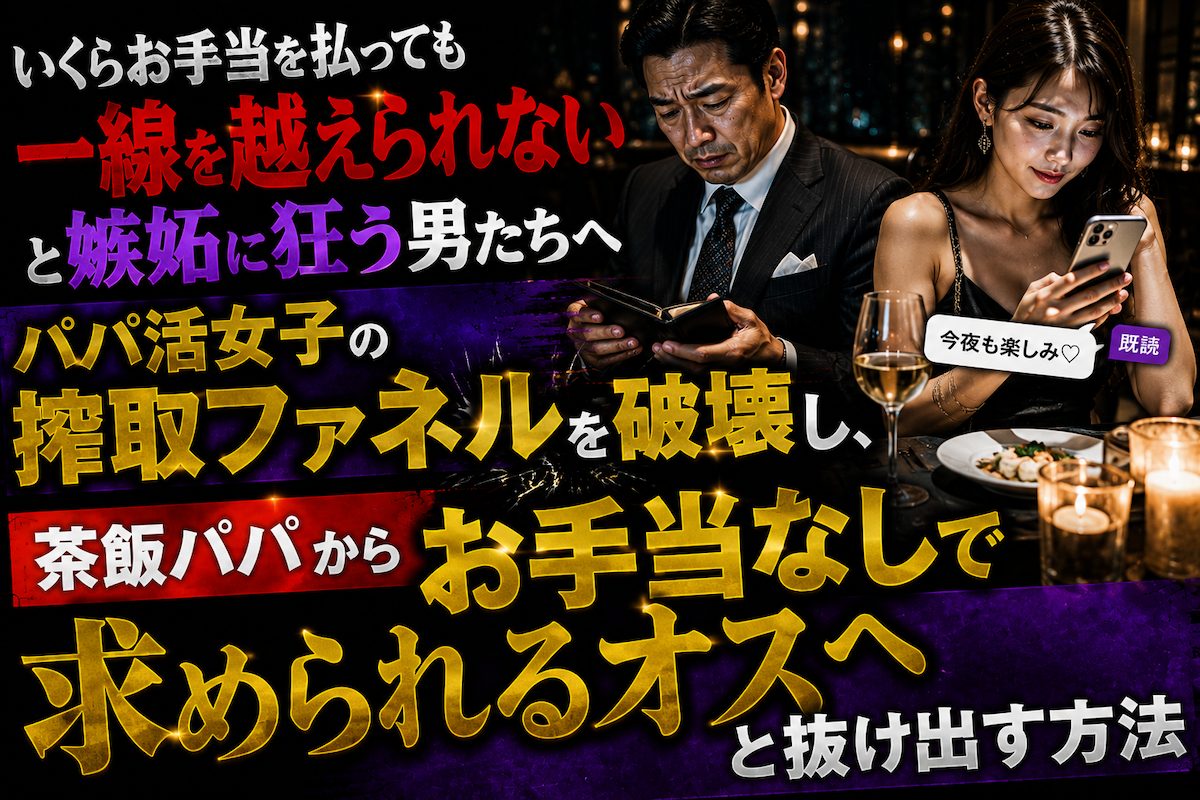 高級レストランで財布を開く中年男性をよそに、スマホで別の男にメッセージを送る冷酷なパパ活女子の姿