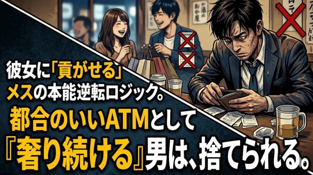 彼女に奢り続けることに疲れ果て、財布の中身を確認しながら都合のいいATM化している現実に絶望する男の姿