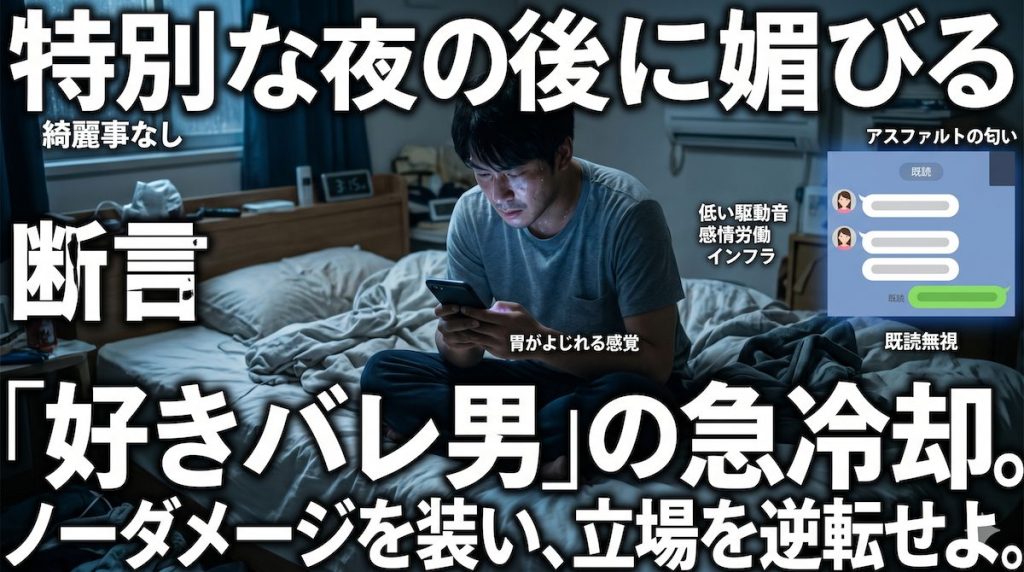 深い関係になった翌日から彼女からの連絡が激減し、乱れたシーツの上で冷や汗を流しながら既読スルーのスマホを見つめる男の姿