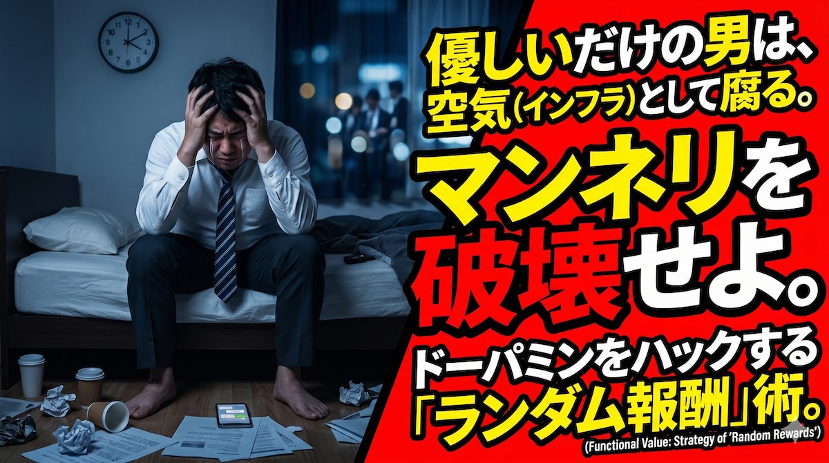 長く付き合った彼女から「ドキドキしない」と告げられ、マンネリ化した関係と自分の優しさが無価値になったことに絶望して頭を抱える男の姿