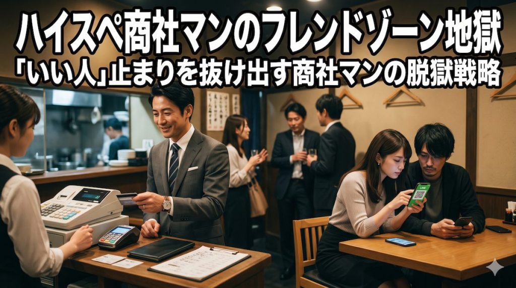 合コンの会計でクレジットカードを差し出す商社マンをよそに、端の席で影のある無口な男とLINEを交換しているお目当ての女性の姿