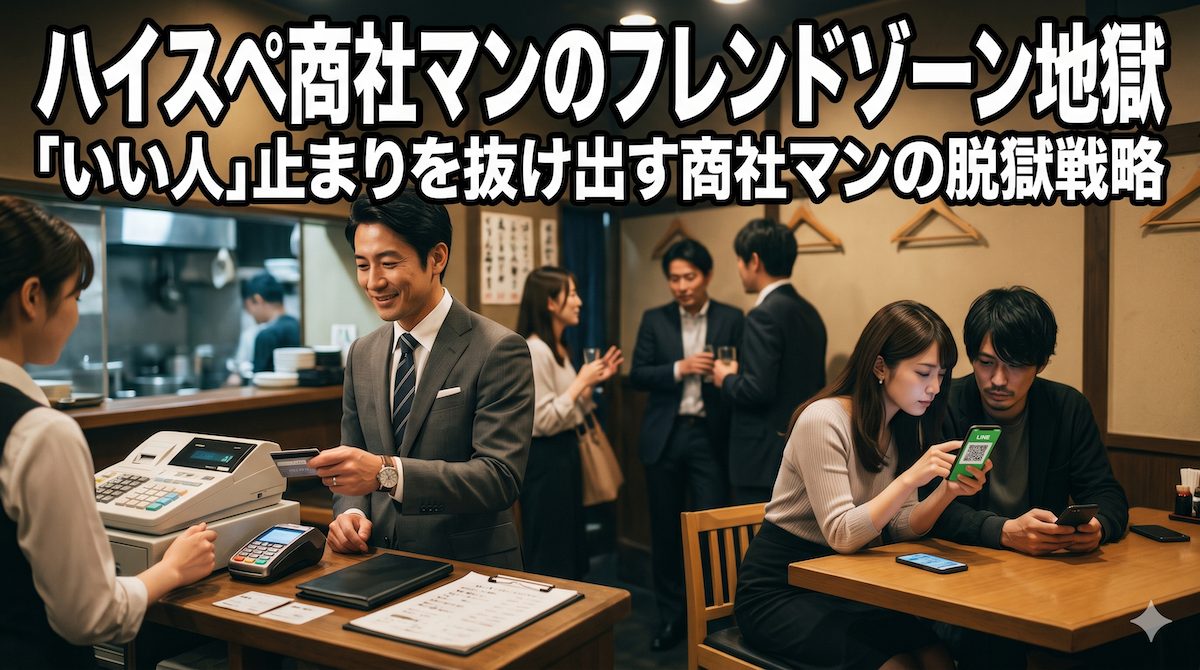 合コンの会計でクレジットカードを差し出す商社マンをよそに、端の席で影のある無口な男とLINEを交換しているお目当ての女性の姿