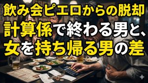 飲み会で幹事として計算に追われながら、好きな人が他の男と親しげに話すのを遠くから見つめる惨めな男の姿