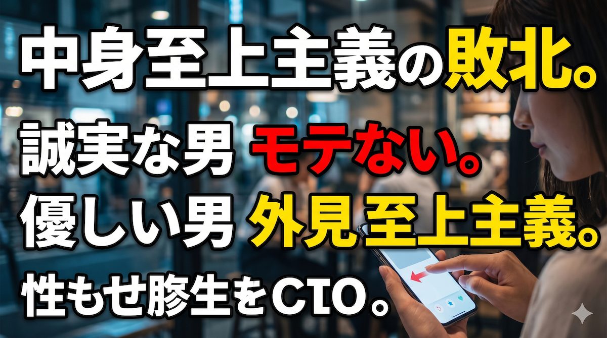 マッチングアプリの画面を0.5秒でスワイプし、中身は誠実だが外見が非モテな男のプロフィールを即座に足切りする女性