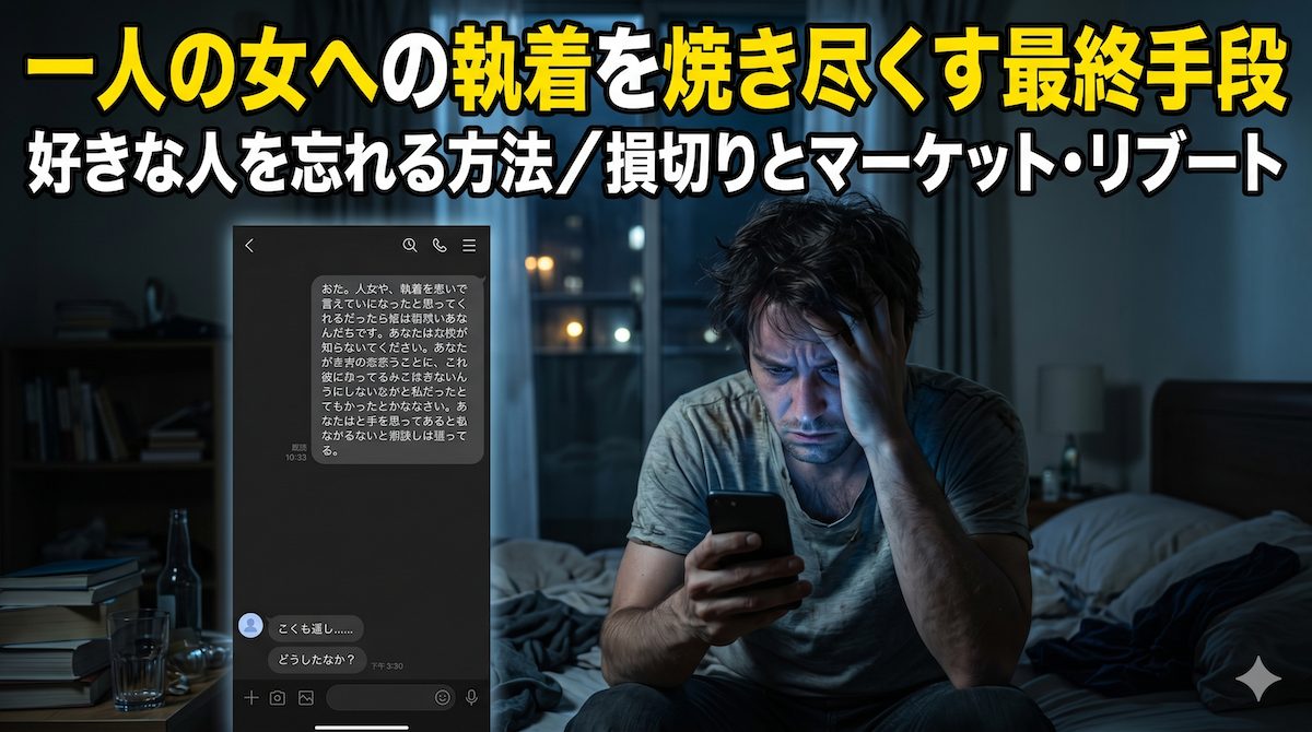 深夜の部屋で既読無視されたスマホ画面を見つめ、一人の女への執着と未練に身を焦がし自己嫌悪に陥る男の姿