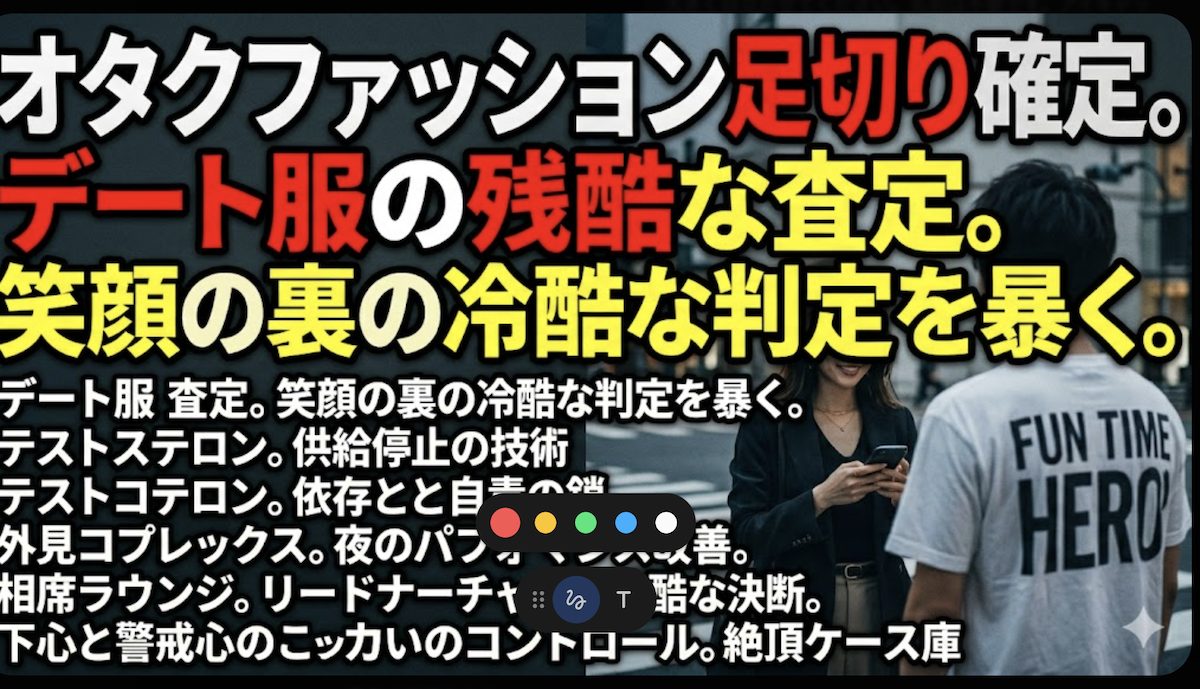ダサい英字Tシャツを着て待ち合わせに現れた男の服装を瞬時に査定し、笑顔の裏で冷酷な足切り判定を下す女性